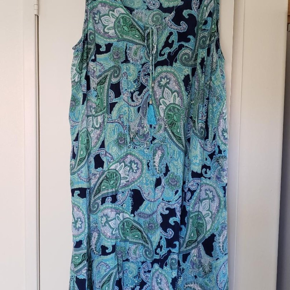 Colorful Shades of Turquoise Blue Women's Roaman's Maxi Dress Size 2X